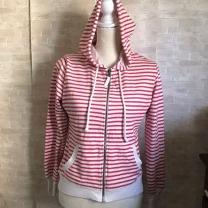 FUDA red and cream striped full zip hoodie Small